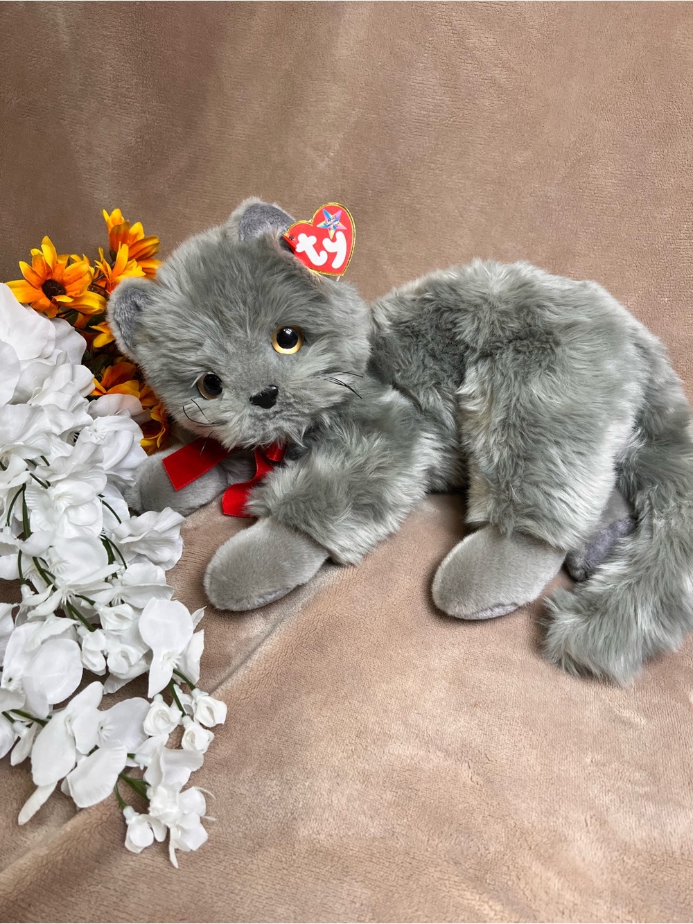 13" TY Beanie Buddies Collection 'Beanie' The Grey Cat - Vintage Stuffed Animals